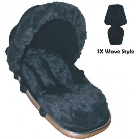 Seat Liner & Hood Trim to fit Silver Cross Wave Pushchairs - Smokey Grey Faux Fur